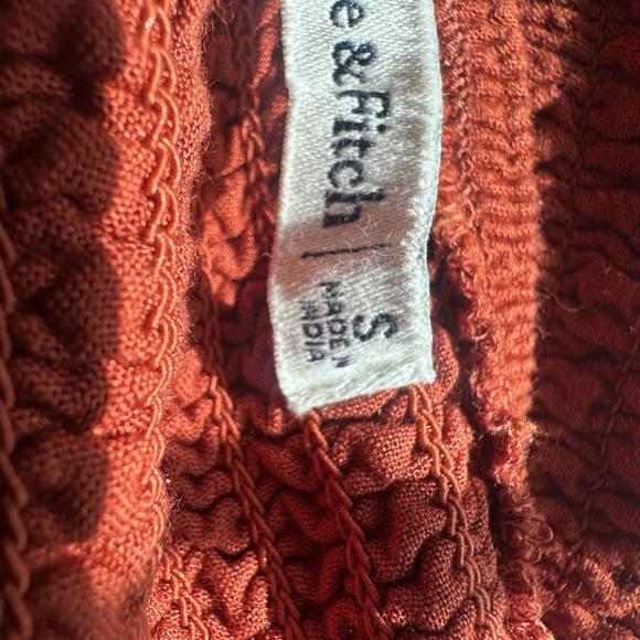 Abercrombie & Fitch Small Rust Smocked Mini Dress | Open Back Tie | Ruffle Hem - Picture 7 of 8